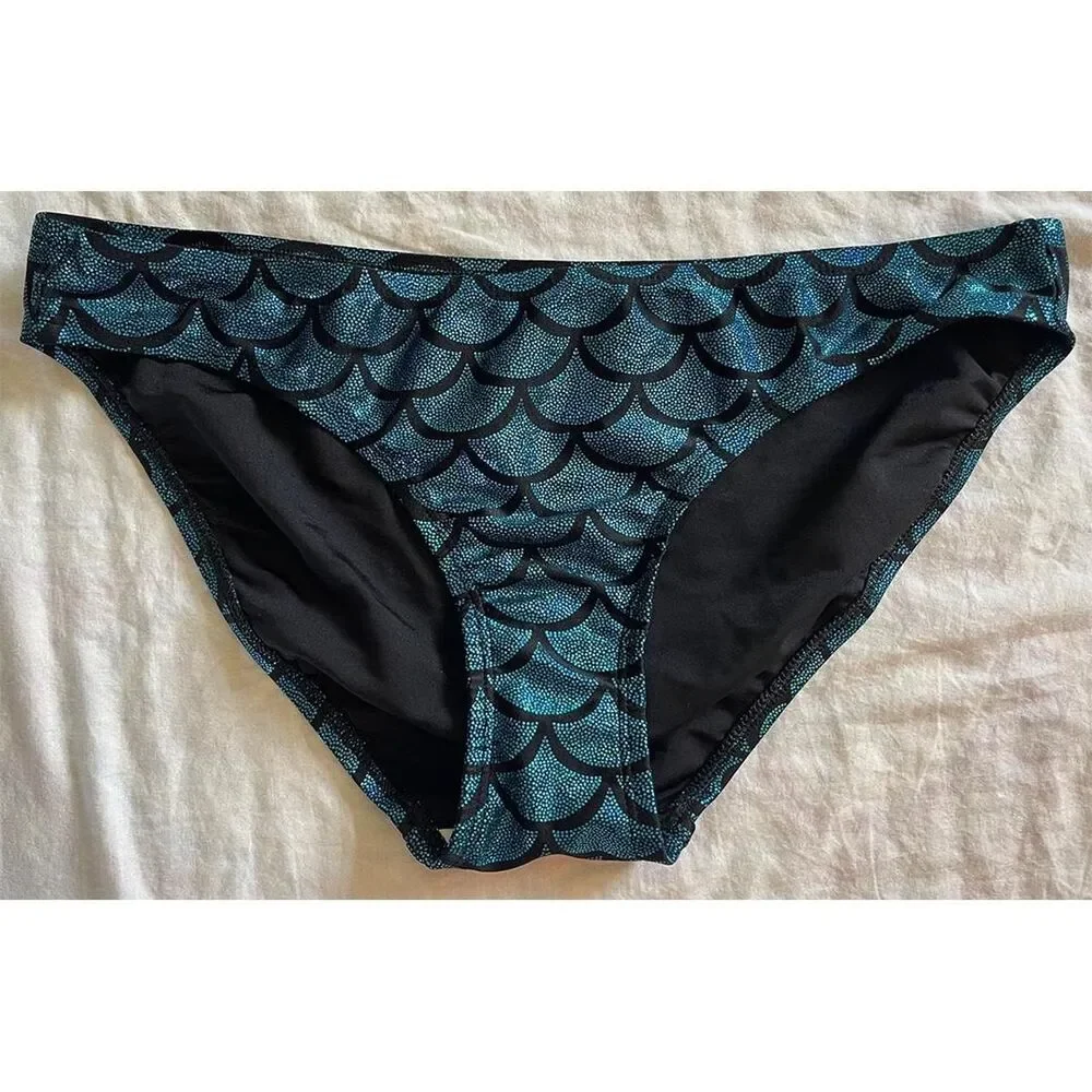 Living Dead Clothing Mermaid Bikini Bottom | Teal Foil Scale Goth Swimwear